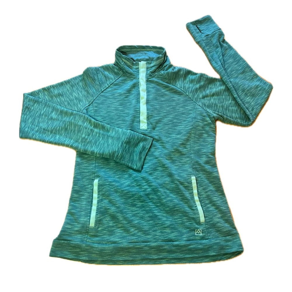 Avalanche Sweatshirt Women's Medium Green 1/4 Snap Pockets Cotton Camp Hike